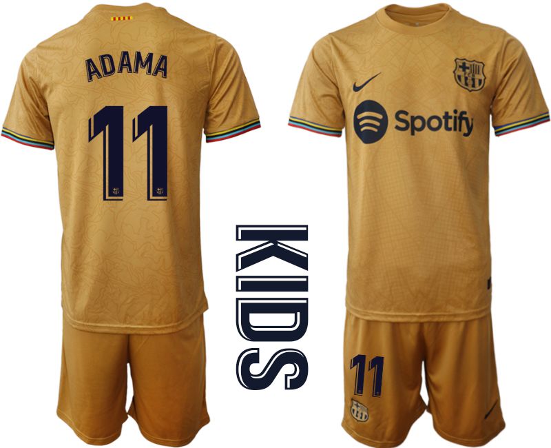 Youth 2022-2023 Club Barcelona away yellow #11 Soccer Jersey